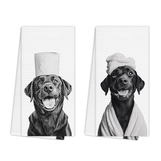 EGBTL Funny Black Labrador Retriever Bathroom Hand Towels Set of 2, Black Lab Gifts Hand Towels for Bathroom Washroom Spa Gym Decor, Gifts for Labrador Dog Lovers, 16x24 Inches