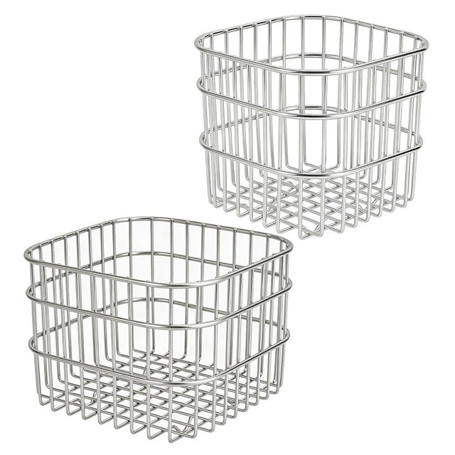Toaaaw 2-Piece Stainless Steel Mesh Storage Baskets Set, Large & Small (4.33" & 5.12" Rounded Squares) for Kitchen Drain, Vegetable Snack Storage, Bathroom Office Organizer