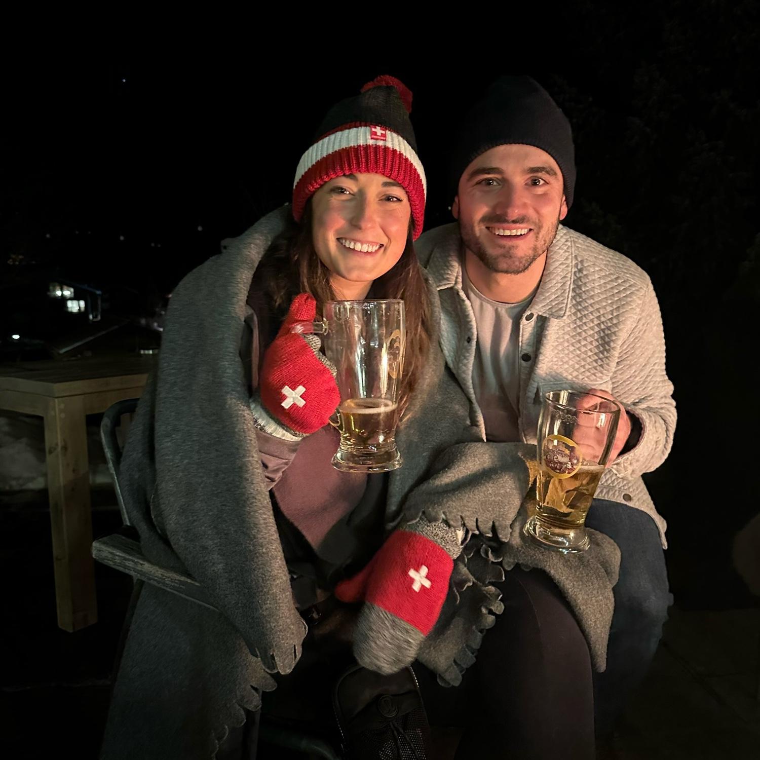 Enjoying some pints by the fire