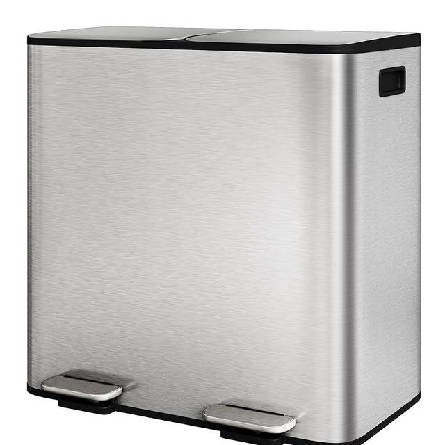 GarveeHome 2x10.6 Gallon Stainless Steel Dual Trash Can with Lid, Large Kitchen Step-on Garbage and Recycle Bin Combo, Metal Double Trash Can w/PP Inner Buckets & Liner Rim for Kitchen Waste Sorting