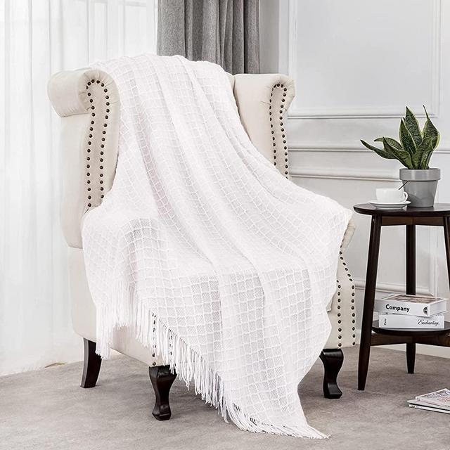 Angelhood Throw Blanket,Textured Knitted Soft Throw Blanket with Tassels for Couch Chair Bed Sofa Travel Lightweight Decorative Blanket Suitable for Women Men and Kids