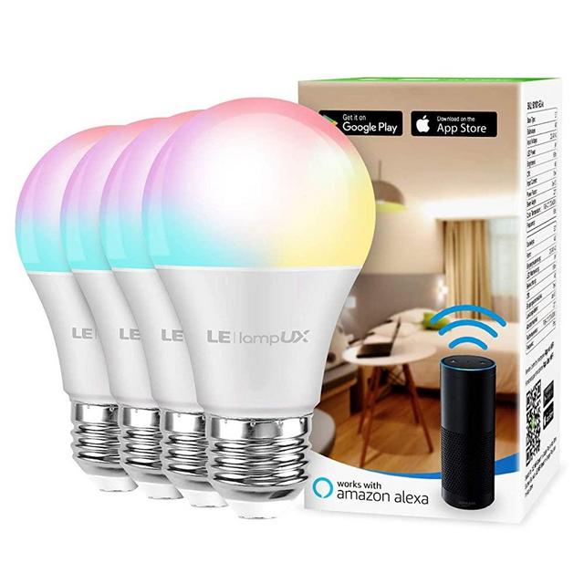 Smart LED Light Bulbs, LampUX WiFi Bulbs, Compatible with Alexa and Google Home, Color Changing Light Bulbs, Dimmable with App, A19 E26, 60 Watt Equivalent, No Hub Required (Pack of 4)