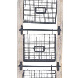 36" H x 14" W x 4" D Industrial Wood and Iron 3-Tier Basket Wall Rack with Label Slot