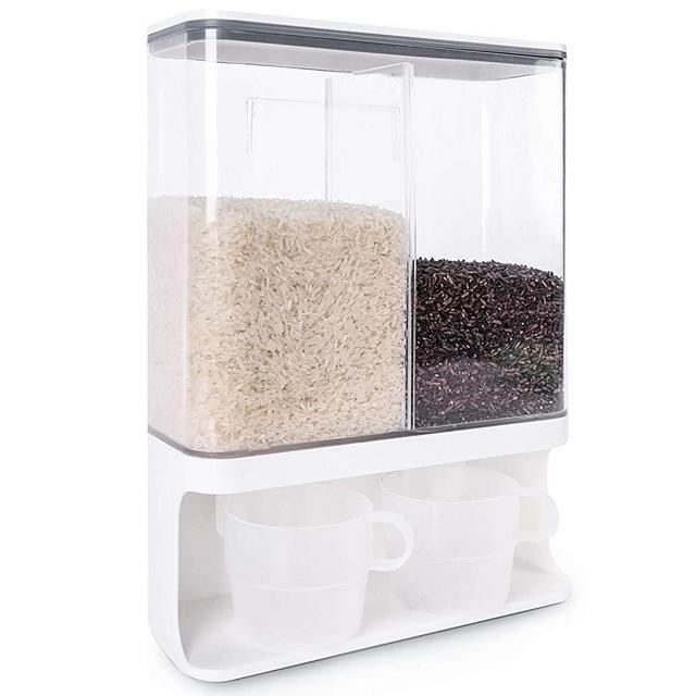 Conworld Rice Dispenser countertop (hold 7 lbs rice), Wall Mounted Dry Food Storage Container.Suitable for millet, black rice, corn, soybeans, coffee beans and other small grain and pet food