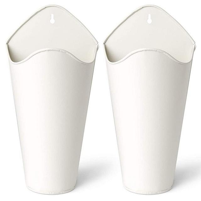 Mkono Galvanized Metal Wall Planter Farmhouse Wall Vase Planters Decor for Succulents or Herbs, Rustic Wall Hanging Planters Flowers Holder Country Rustic Home Wall Decor Set of 2, White, Small