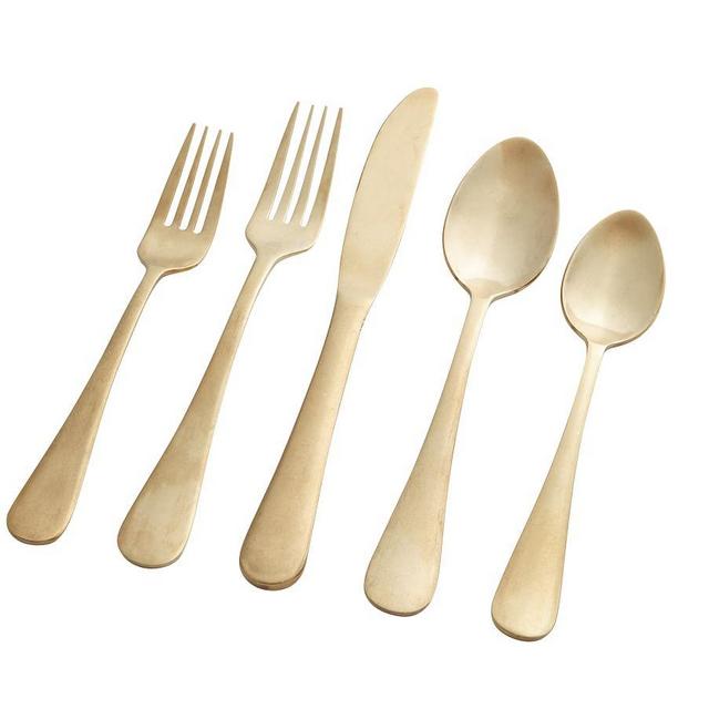 Dakota Flatware Set, Set of 5 - Antiqued Gold