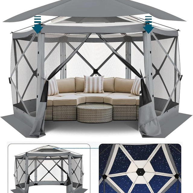 COBIZI 12x12 FT Pop Up Canopy Stargazing Tent, Gazebos On Clearance with Removable Roof,Instant Screened in Gazebo, Screen Tents Portable carpas para Patio for Outdoor Camping,Backyard, Garden,Gray