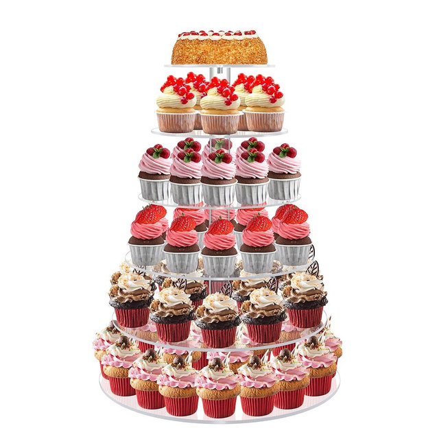 Cupcake Stand for 60 Cupcakes, 6 Tier Large Acrylic Round Clear Wedding Cupcake Tower, Cupcake Tier Stands for Dessert Table, Tiered Cupcake Holder Stand, Cupcake Display Stand for Birthday Party
