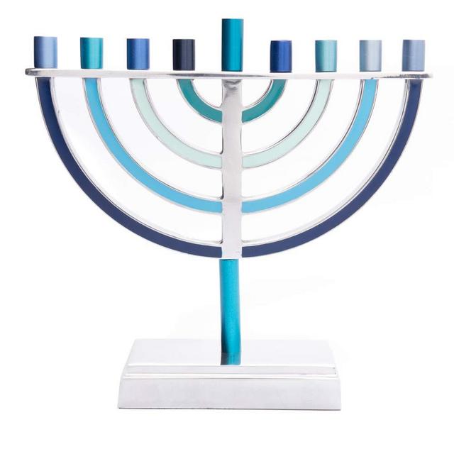 Yair Emanuel Hanukkah Menorah Classic Style Colored Branches (Blue, Large)