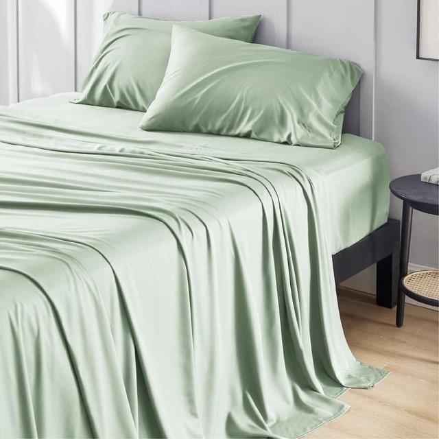 Bedsure Cooling Sheets Set, Rayon Made from Bamboo, Full Size Sheet Sets, Deep Pocket Up to 16", Hotel Luxury Silky Soft Breathable Bedding Sheets & Pillowcases, Sage Green