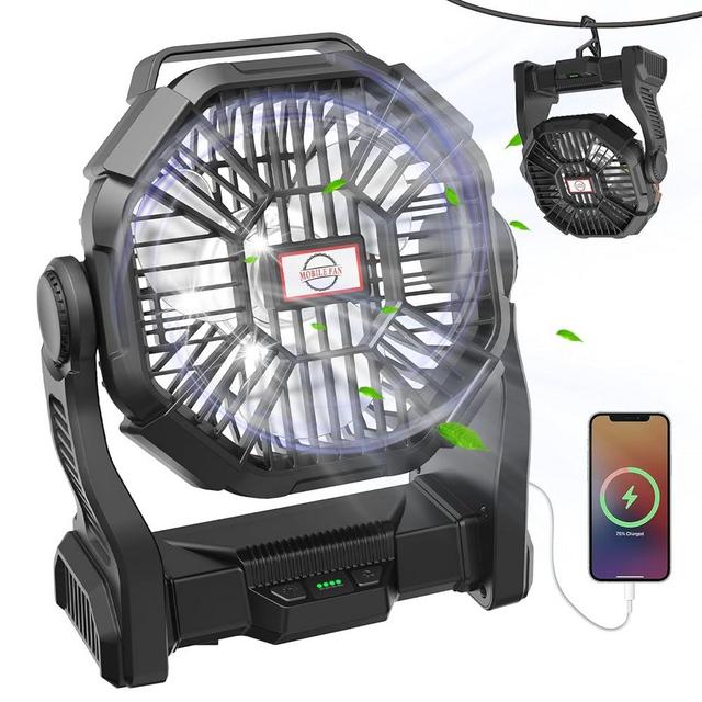 Camping Fan with LED Lantern,58H Work Time Rechargeable Battery Operated Fan,Portable Fan with LED Light,Quiet and Strong Wind with Hang Hook,Outdoor USB Fan for Tent Picnic, Barbecue, Fishing, Travel