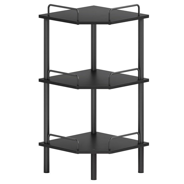 Tajsoon Corner Shelf Stand, 3 Tier Industrial Corner Shelves, Multipurpose Standing Display Shelf, Corner Shelving Unit for Bedroom, Living Room, Office, Kitchen, Black