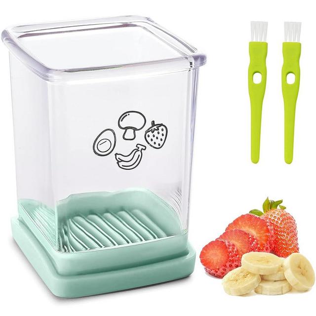 Cup Slicer, Stainless Steel Strawberry Slicer Egg Slicer Banana Slicer Fruit Slicer, Speed Fruit Cutter with Push Plate, Quickly Making Fruit Vegetable Salad, Must Have Kitchen Gadget (Cyan)