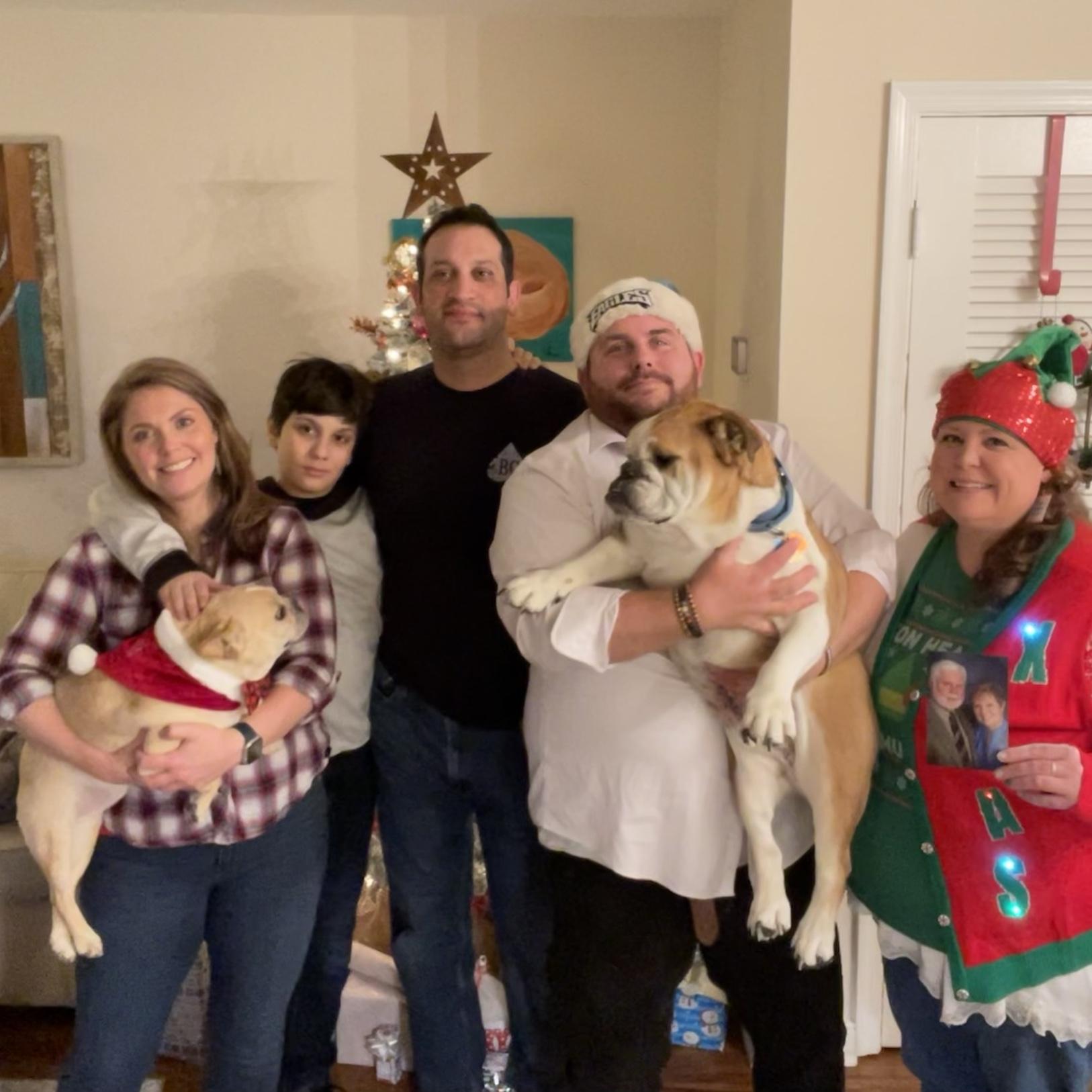 1st Crowley-family Christmas; with Mason, Louie, Tommy, Katie, and Archie