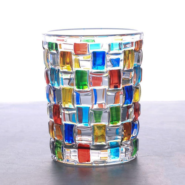 Aebor Colorful Drinking Glasses, Hand Painted Colored Water Glasses, Multicolor Water Glasse,Whiskey Wineglass Glasses,Tumbler Glasses (Weave)