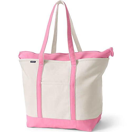 Lands' End Medium Print 5 Pocket Open Top Canvas Tote Bag