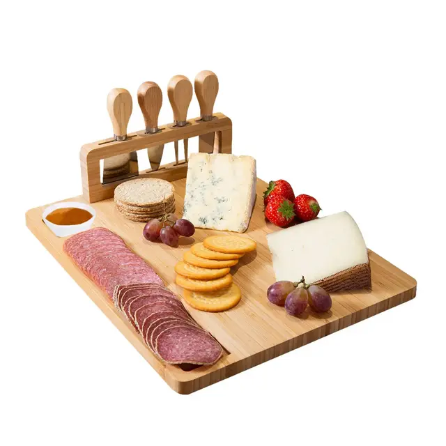 NewHome"Bamboo Cheese Board & Charcuterie Platter with Cutlery Set for Weddings, Birthdays, & Christmas"Bamboo