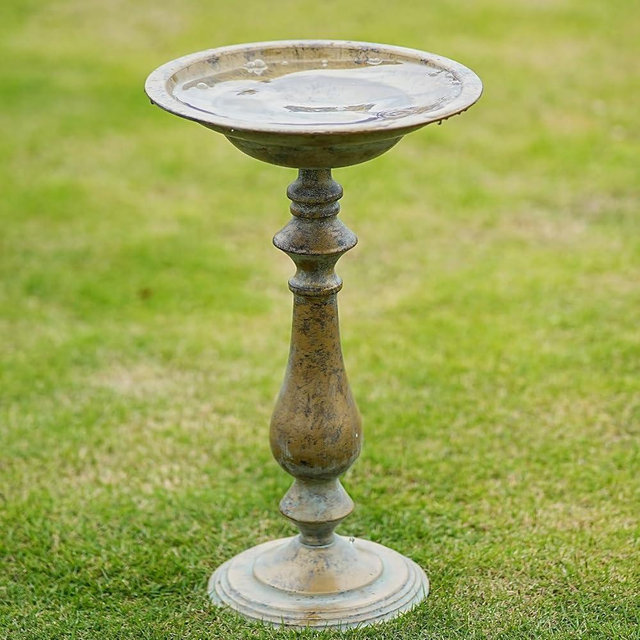 HUWAIPL 19”H Antique Pedestal Bird Bath, Bird Baths for Outdoors, Hand-Crafted Metal Bird Bath Bird Feeder Seed Tray for Garden Yard Decor (Copper)