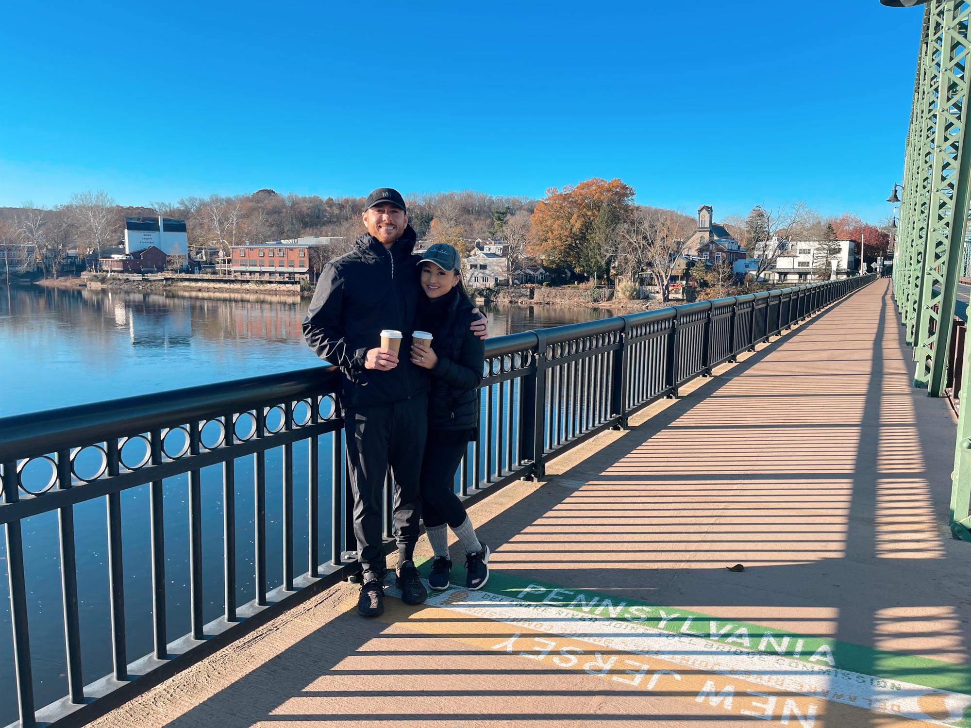 Together, but in separate states — Phil’s standing in New Jersey & Chele’s on the Pennsylvania state line.