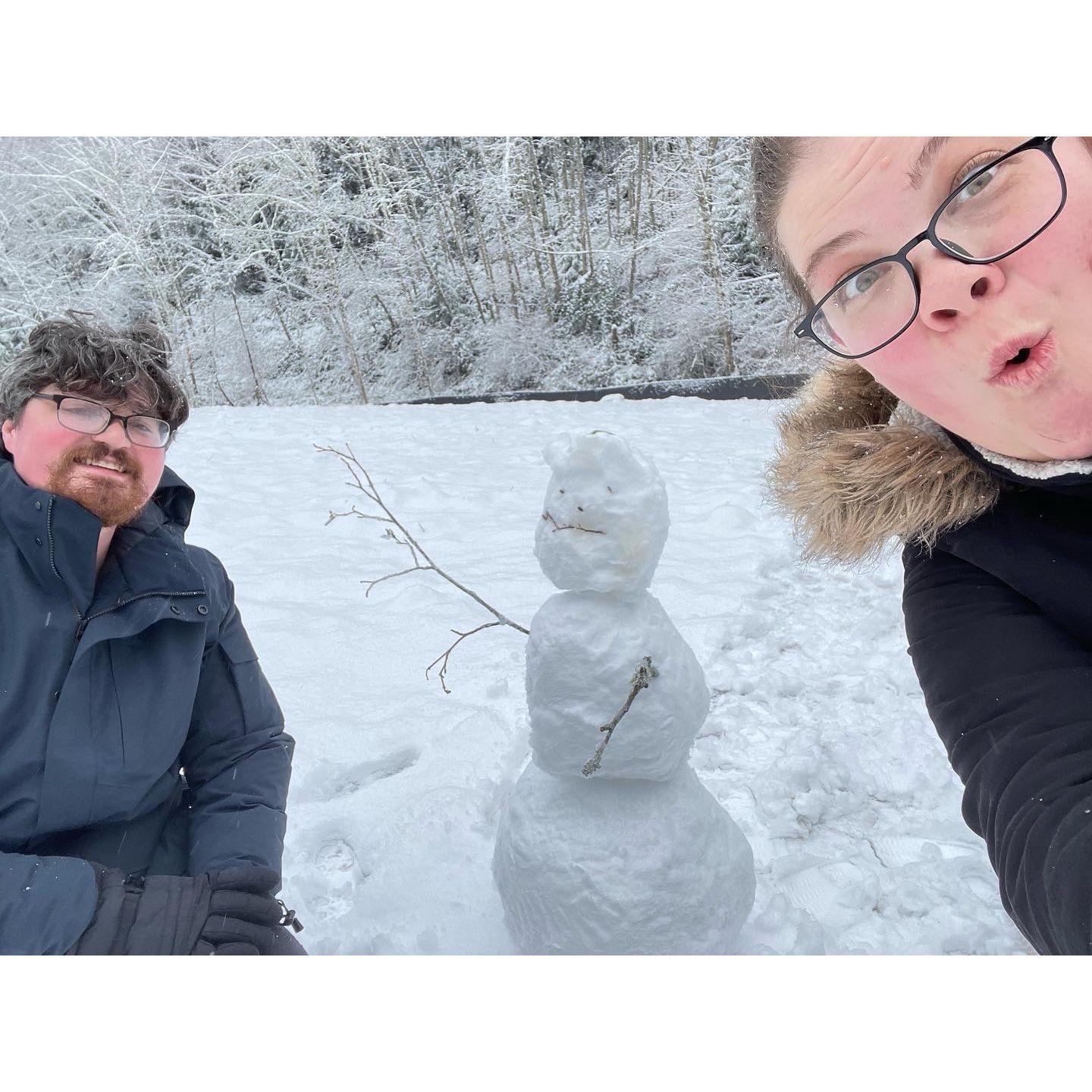 Schuyler taught Lara to make a snow man!