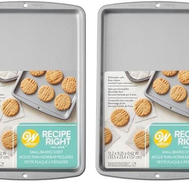 Wilton Recipe Right Small Non-Stick Baking Sheet, Cookie Sheet, 13.2 x 9.25-Inch, Steel (Pack of 2)