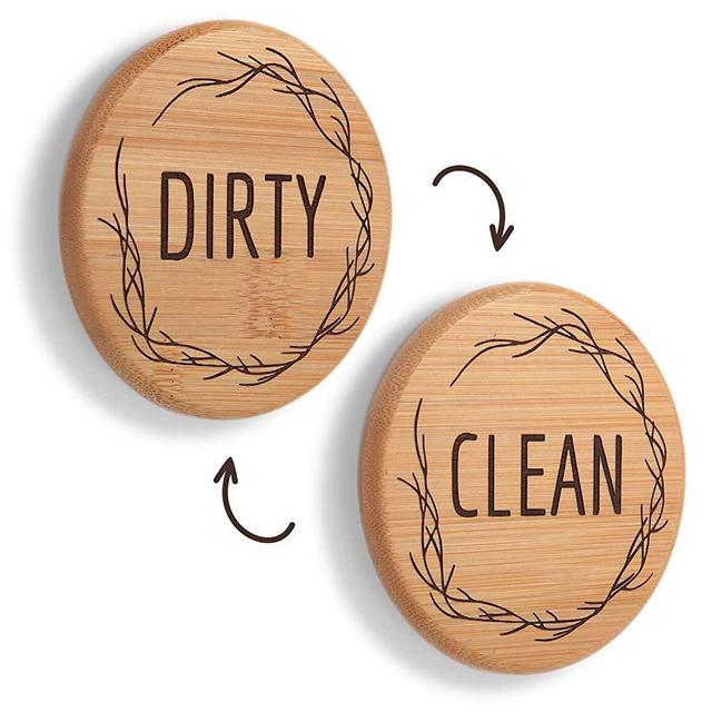 TEYGA Dishwasher Magnet Clean Dirty Signs, New Round Design, Bamboo, Kitchen Dishwasher Clean Dirty Magnet Sign, Black, White, Brown, Light Brown, Antique Brown Clean Dishes Dirty Dishes Indicator