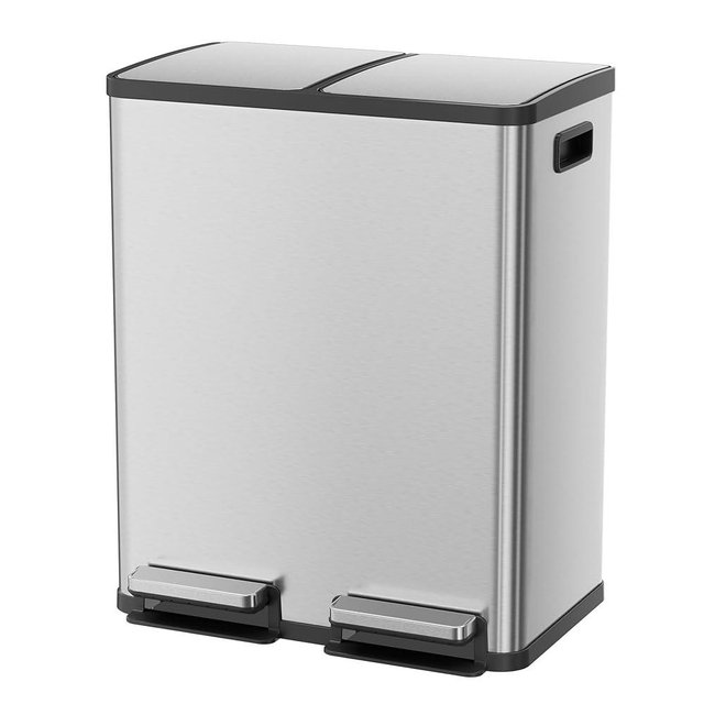 Zibbizo Kitchen Trash Can, 16 Gallon Garbage Can with Dual Inner Bins, Large Capacity 60 Liter Trash Can with Soft-Close Foot Pedal, Wide Stainless Steel Shape