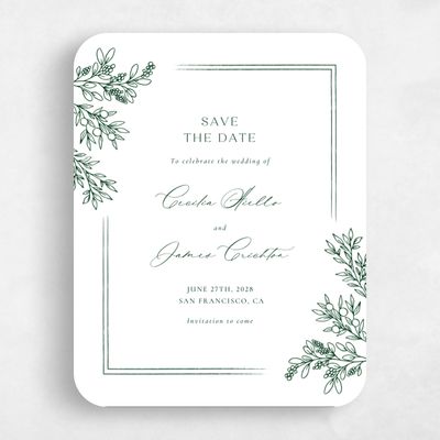 Green Rounded Wedding Save the Date - Vinehall Portrait