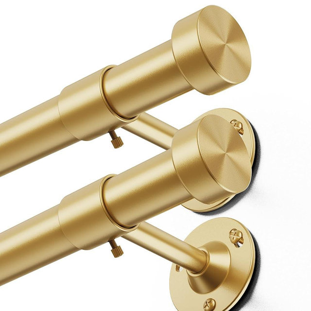 YaFex 2 Pack Heavy Duty Curtain Rods 32-120 Inch, 1 Inch Adjustable Gold Curtain Rod for Windows, Long Window Treatment Rods Set with Aluminium Finials, Modern Design
