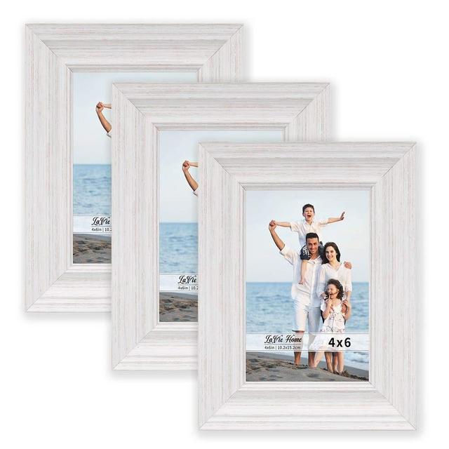 LaVie Home 4x6 Picture Frames (3 Pack, White Wood Grain) Rustic Photo Frame Set with High Definition Glass for Wall Mount & Table Top Display
