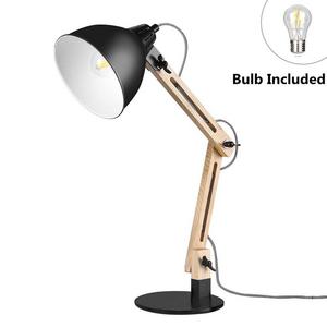 Viugreum LED Desk Lamp,Natural Wooden Swing Arm Table Lamp for Living Room, Bedroom, Studio, Study and Office (Bulb Included) - Black
