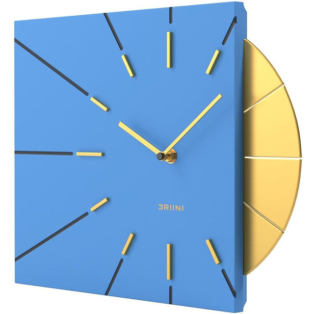 Driini Clocks Mid Century Modern Wall Clock - Square Blue Clock with Decorative Gold Accent- Unique and Cool Clock, Battery Operated - MCM Decor & Decorative Wall Clock for Mid Century Modern Decor.