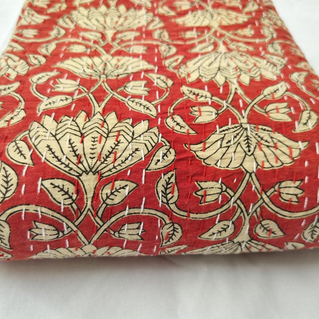 Indian Kantha Quilt Red Burgundy Kantha Bedspreads Indian Quilt Twin/Queen/King Size Kantha Handmade Quilt Block Print Red Kantha Bedcover