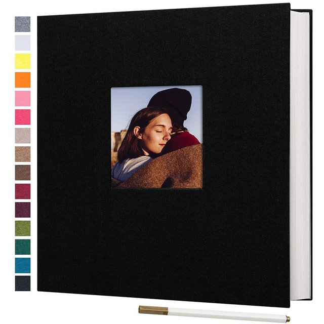 potricher Large Photo Album Self Adhesive 4x6 5x7 8x10 Pictures Linen Cover 80 Blank Pages Magnetic DIY Scrapbook Albums with A Metallic Pen (Black)