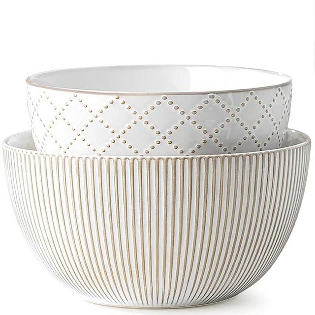 getstar Deep Ceramic Mixing Bowl Set of 2, 3&1.8 Qt Large Salad Serving Bowls Vintage Nesting Mixing Bowls for Cooking, Baking, Prepping, Microwave and Dishwasher Safe