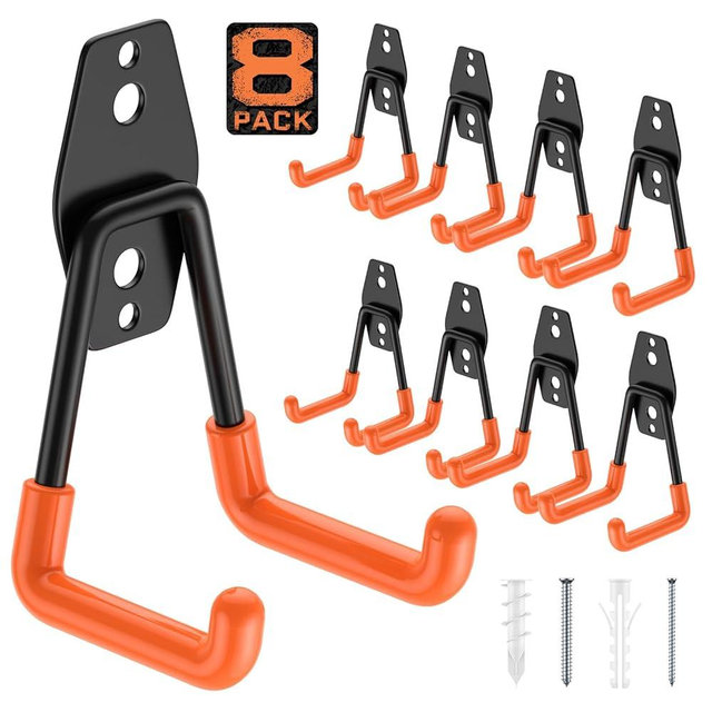 Cpais 8 Pack 4.5x2.75 Inch Heavy Duty Steel Wall Mount U Garage Hooks with Anti-Slip Coating,Storage More Garden,Yard and Power Tools and for Hanging Ladder,Hose and Bike
