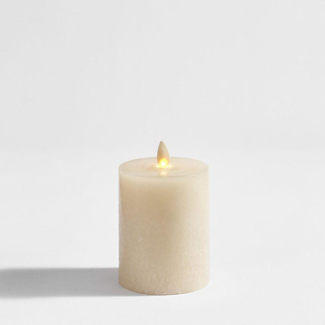 Premium Flickering Flameless Salt Washed Wax Pillar Candle, 3" x 3.5" - Ivory