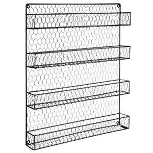 4 Tier Black Country Rustic Chicken Wire Pantry, Cabinet or Wall Mounted Spice Rack Storage Organizer