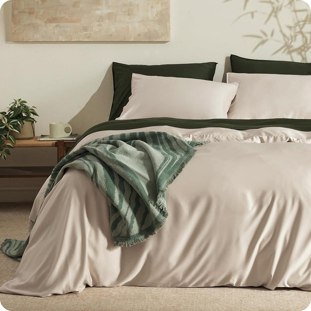 Bedsure 100% Organically Grown Bamboo Viscose Duvet Cover Set King Size | Cooling Bedding Set for Hot Sleepers | PureWoven Luxury Silky Soft | No Insert | 2 Pillow Shams (Beige, 104"x90")