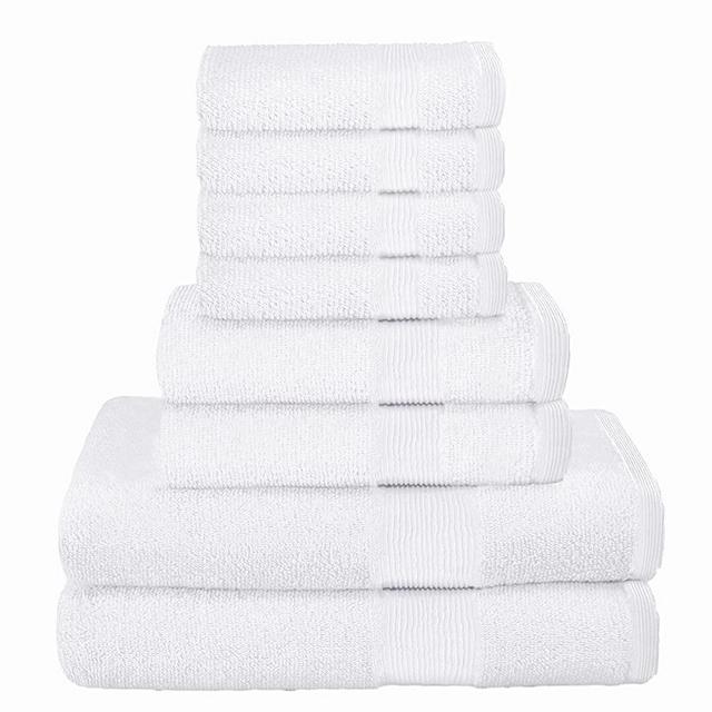 Elvana Home 8 Piece Towel Set 100% Ring Spun Cotton, 2 Bath Towels 27x54, 2 Hand Towels 16x28 and 4 Washcloths 13x13 - Ultra Soft Highly Absorbent Machine Washable Hotel Spa Quality - White