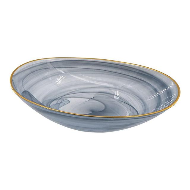 A&B Home Glass Fruit Bowl - Gray Decorative Bowl with Gold Rim, Large Glass Bowl Tabletop Home Décor, Coffe Table Centerpiece Assecories, 13" x 9" x 3"