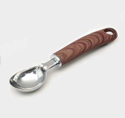 Heavy Duty Ice Cream Scoop with Ergonomic Wood Pattern Handle - Professional Stainless Steel Sorbet & Gelato Scooper, Zinc Alloy Metal Scoop for Hard Ice Cream, Dishwasher Safe Kitchen Tool