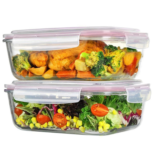 Vtopmart 2Pack 2260ml/ 76.4oz Large Glass Storage Containers with Lids, Meal Prep Food Container Set with Snap Airtight Lid for Baking, Microwave, Oven, Leak Proof, for Freezer, Dishwasher, Pink