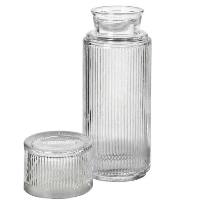 Bedside Water Carafe and Glass Set | 25 oz Lead-Free Glass Pitcher with Tumbler Lid | Nightstand Water Bottle for Bedroom, Guest Room & Bathroom | Mouthwash Dispenser, Juice or Cold Drink Carafe