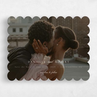 White Scalloped Wedding Save the Date - Fawn Photo