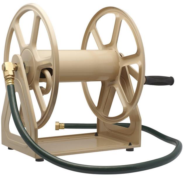 Liberty Garden 709 Steel Wall/Floor Mounted Hose Reel, Holds 200-Feet of 5/8-Inch Hose - Tan