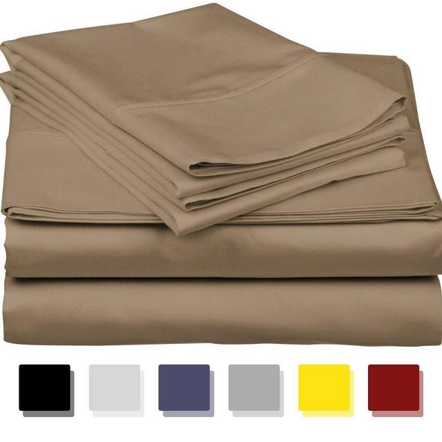 Thread Spread - True Luxury 1000-Thread-Count 100% Egyptian Cotton Bed Sheets, 4-Pc King Taupe Sheet Set, Single Ply Long-Staple Yarns, Sateen Weave, Fits Mattress Upto 18'' Deep Pocket