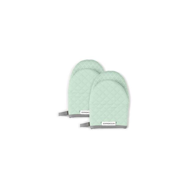 KitchenAid 2pk Cotton Asteroid Mini Oven Mitts Light Green