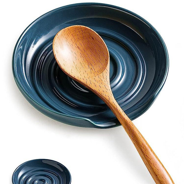 Spoon Holder for Stove Top, Ceramic Spoon Rest Spoon Rest for Countertop, Kitchen Decor for Counter, Coffee Bar Accessories Dark Blue
