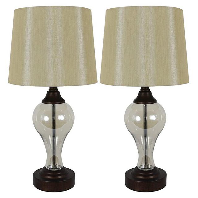 Décor Therapy Brady Table Lamps with USB Ports (Set of 2), Bronze, Luster Amber Glass, Model: MP1080